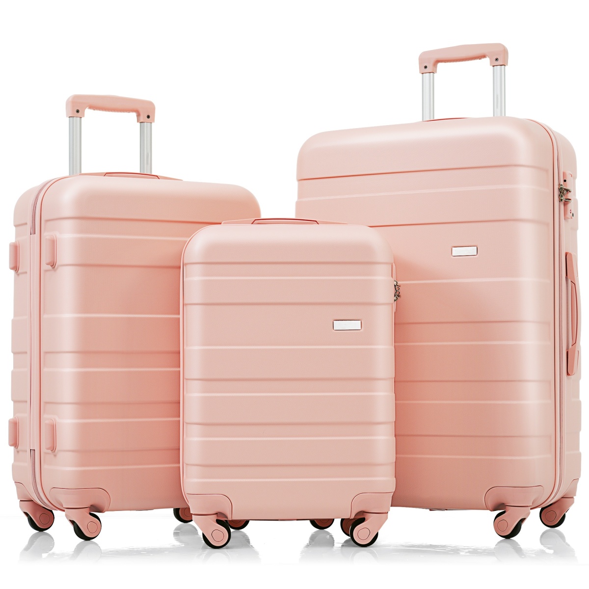 3 Piece ABS Hardshell Luggage Set Lightweight Spinner Wheels TSA Lock Pink