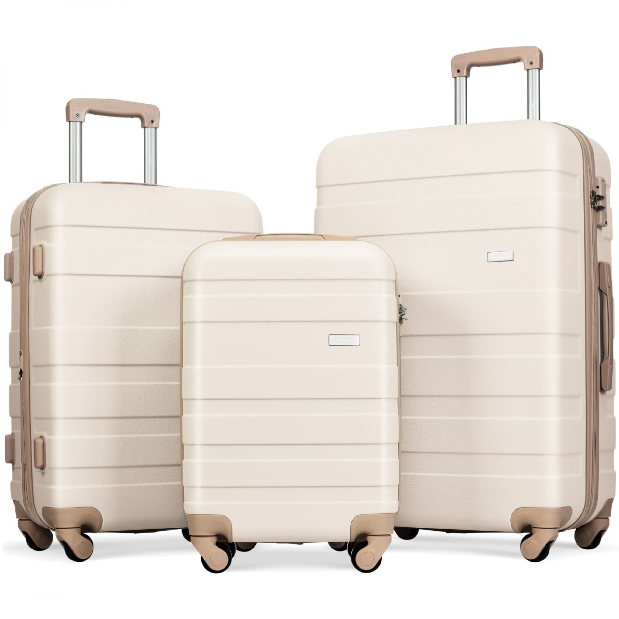 3-Piece ABS Hardshell Luggage Sets, Lightweight Durable Suitcase with Spinner Wheels and TSA Lock, 20/24/28 Inch,Ivory+Gold