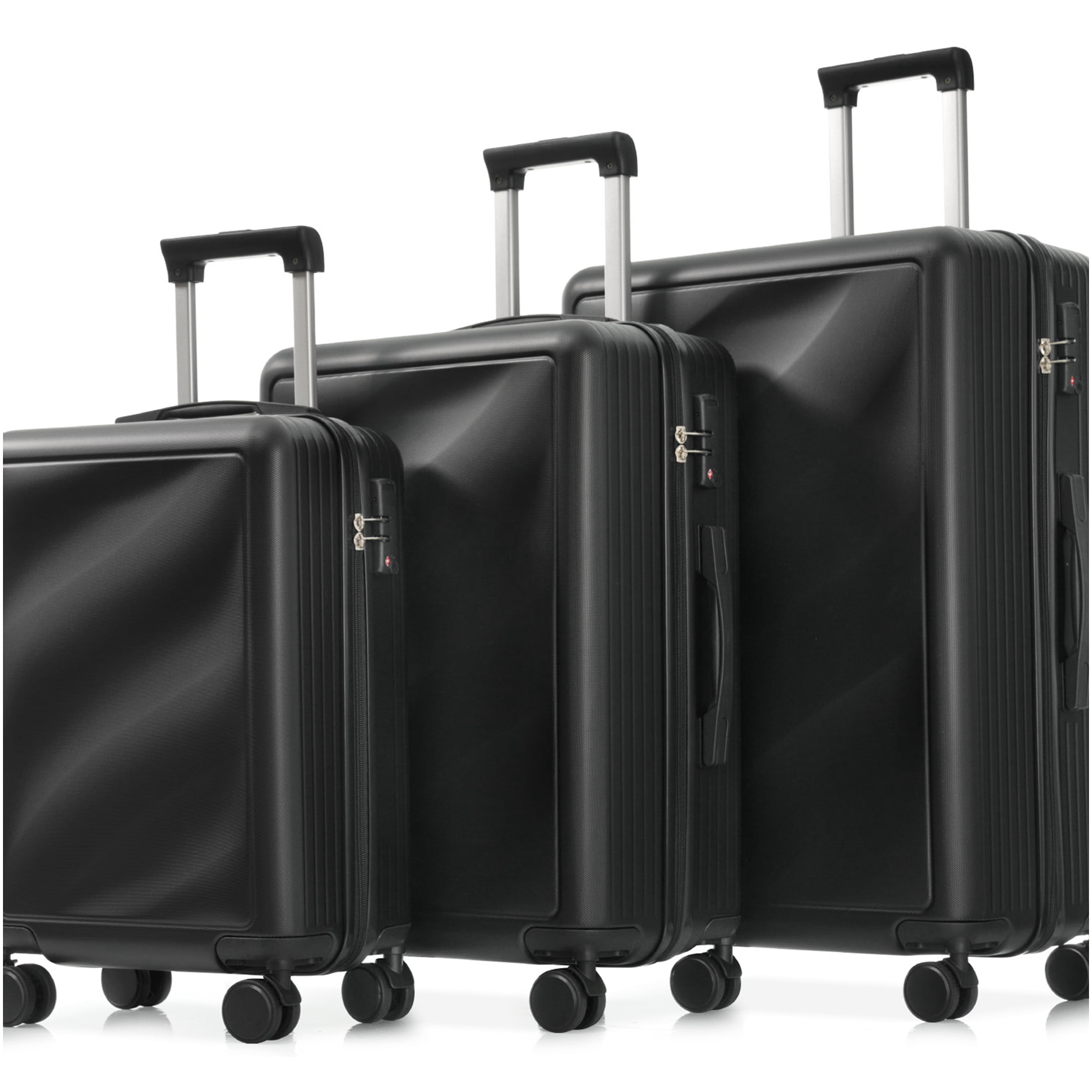 3-Piece ABS Hardside Luggage Set with Spinner Wheels, TSA Lock, Lightweight Suitcases for Travel (20/24/28 Inch) Black