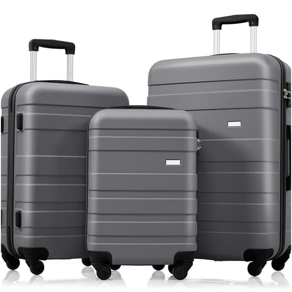 3-Piece ABS Hardside Spinner Luggage Set in Gray, Lightweight Suitcases with TSA Lock