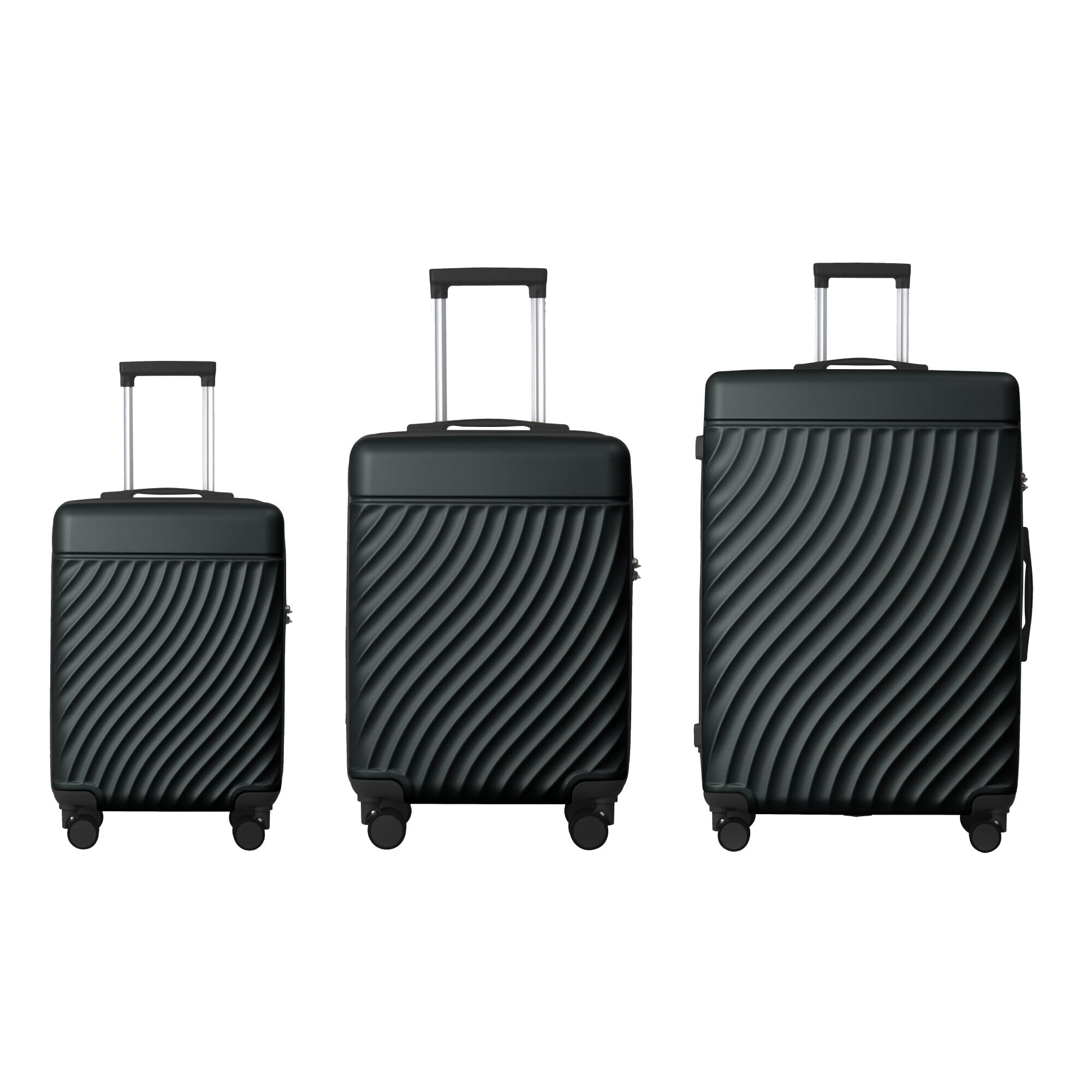 3 Piece ABS Luggage Set with TSA Lock, Lightweight Hardshell Suitcases with Spinner Wheels, 20"/24"/28", Dark Green
