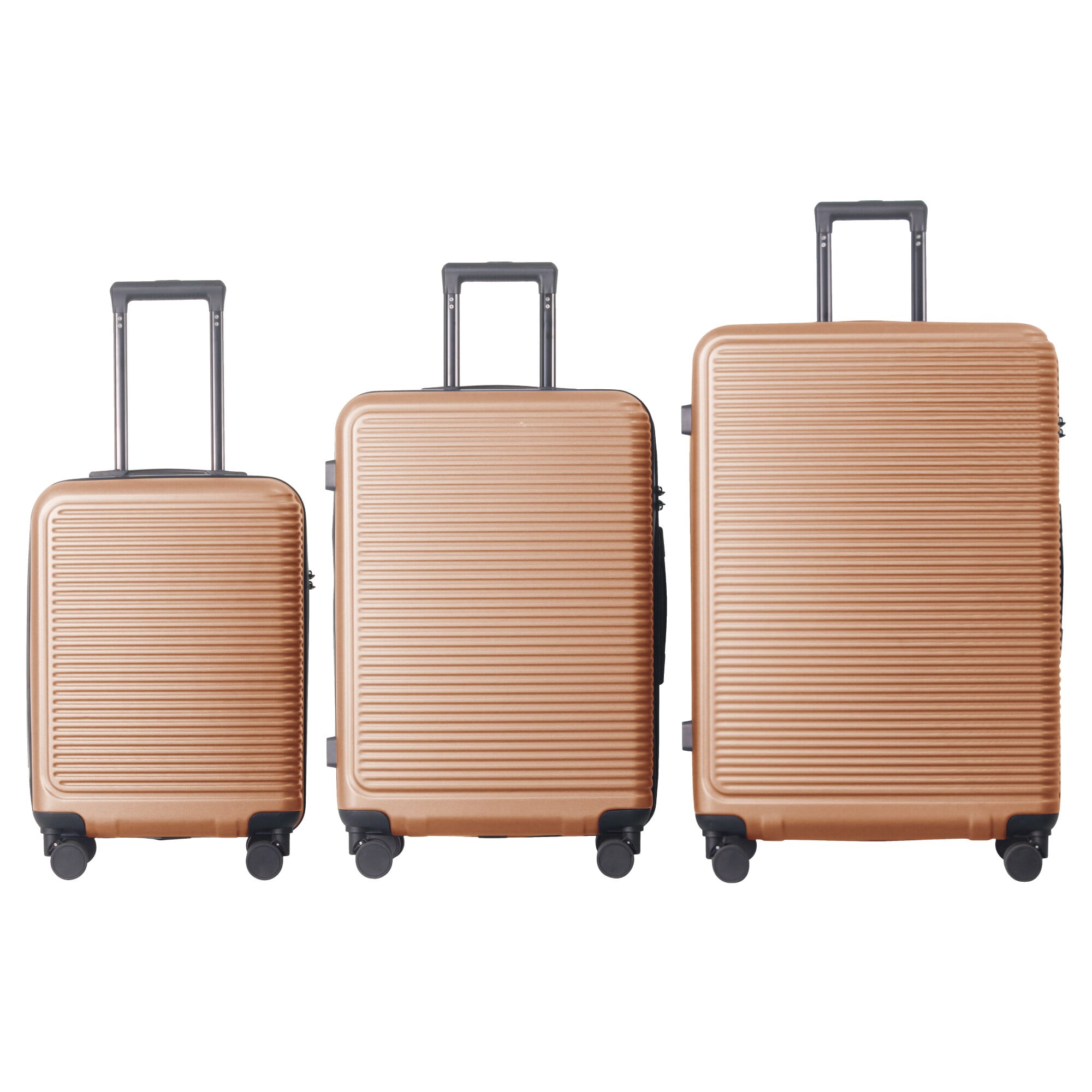 3 Piece ABS Luggage Set with TSA Lock, Lightweight Spinner Suitcases, 20"/24"/28", Brown