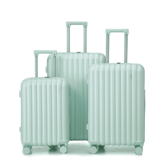 3-Piece ABS Luggage Set with USB Port, Phone and Cup Holders - 20, 24, 28 Inch Suitcases in Mint Green