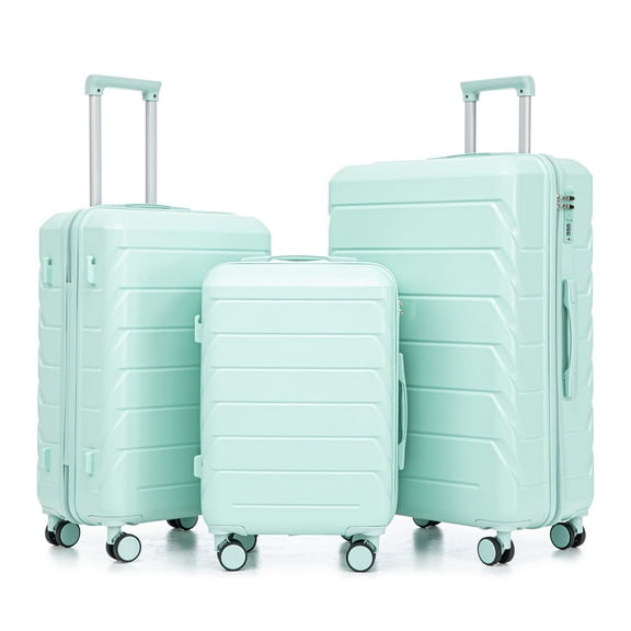 3-Piece ABS Spinner Luggage Set (20" 24" 28") with Combination Lock, Matching Hardshell Suitcases, Mint Green