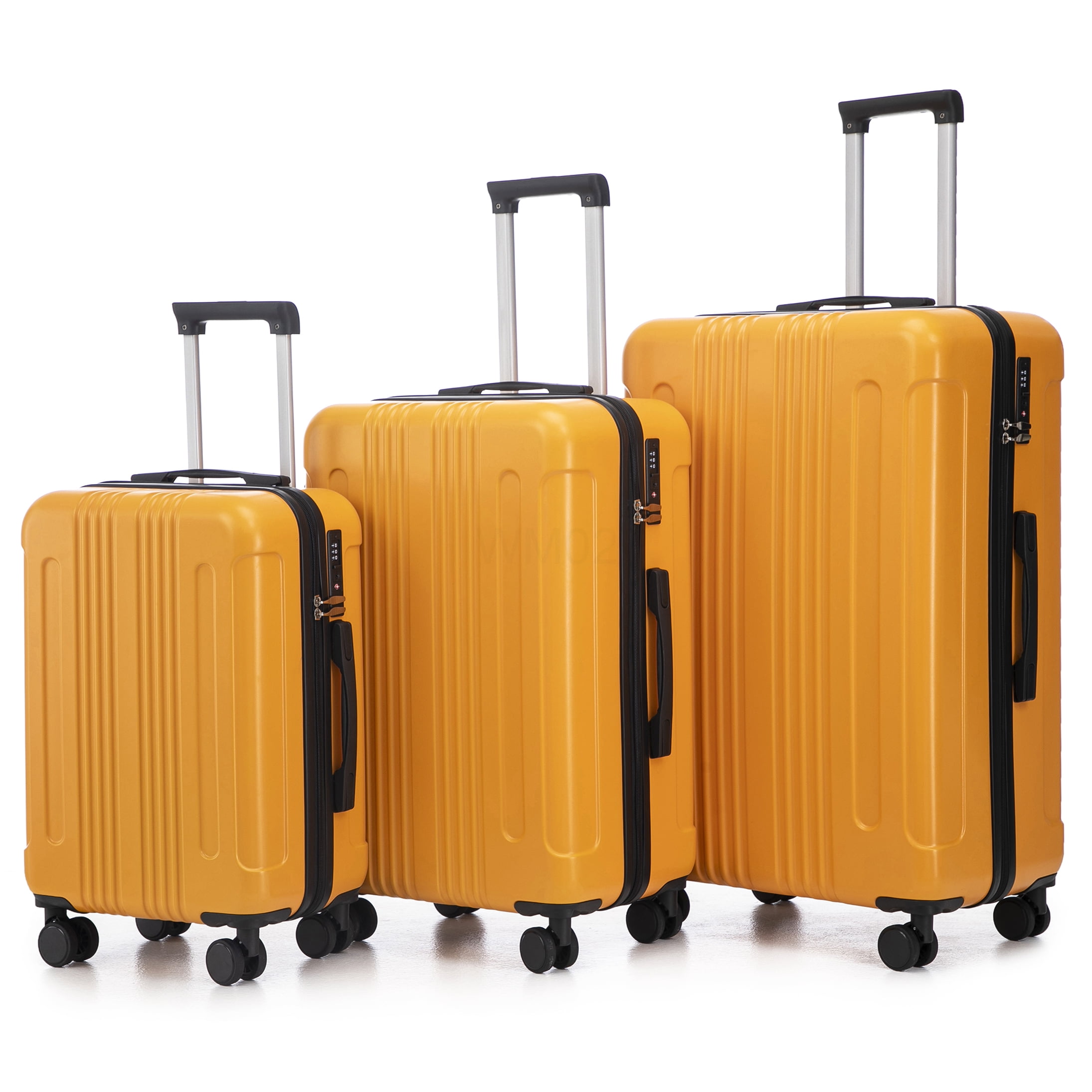 3-Piece ABS Spinner Luggage Set with TSA Lock, 20/24/28 Inch Carry On Suitcase, Black and Orange