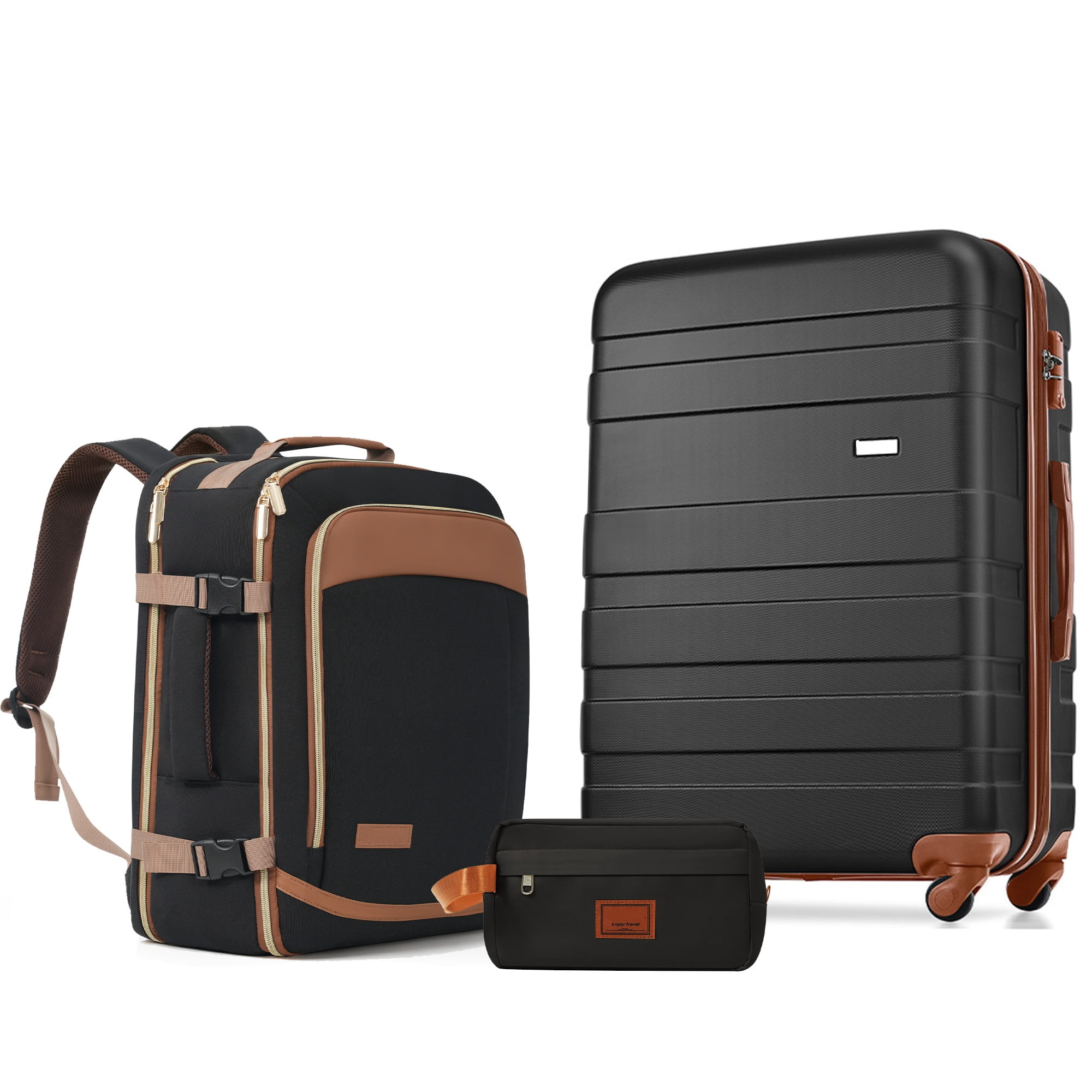 3-Piece ABS Travel Luggage Set with TSA Lock, 28" Checked Suitcase + Duffel Bag + Toiletry Bag, 360° Wheels, Wet-Dry Toiletry Organizer for Family Travel