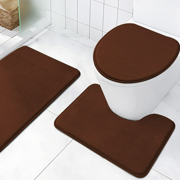 3 Piece Absorbent Bath Mat Set, Non-Slip Floor Mats with Toilet Cover, Quick Dry Bathroom Rugs for Enhanced Safety and Modern Decor