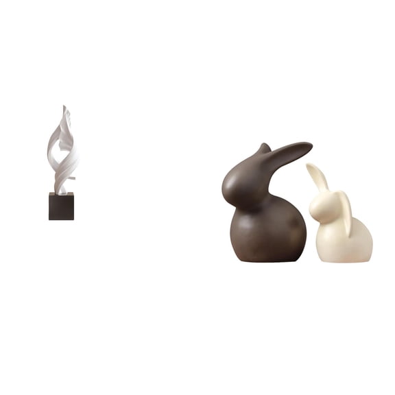 3 Piece Abstract Art Statue Ceramic Bunny Figurine Resin Sculpture Set Creative Decor for Home Office Display