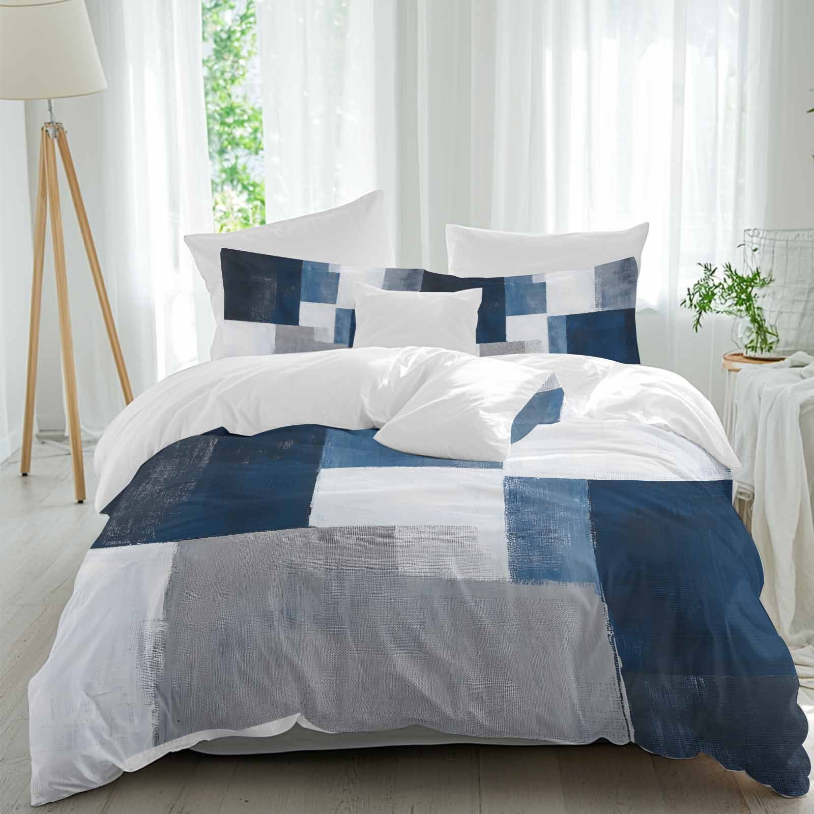 3 Piece Abstract Blue Duvet Cover Set California King,Microfiber ...