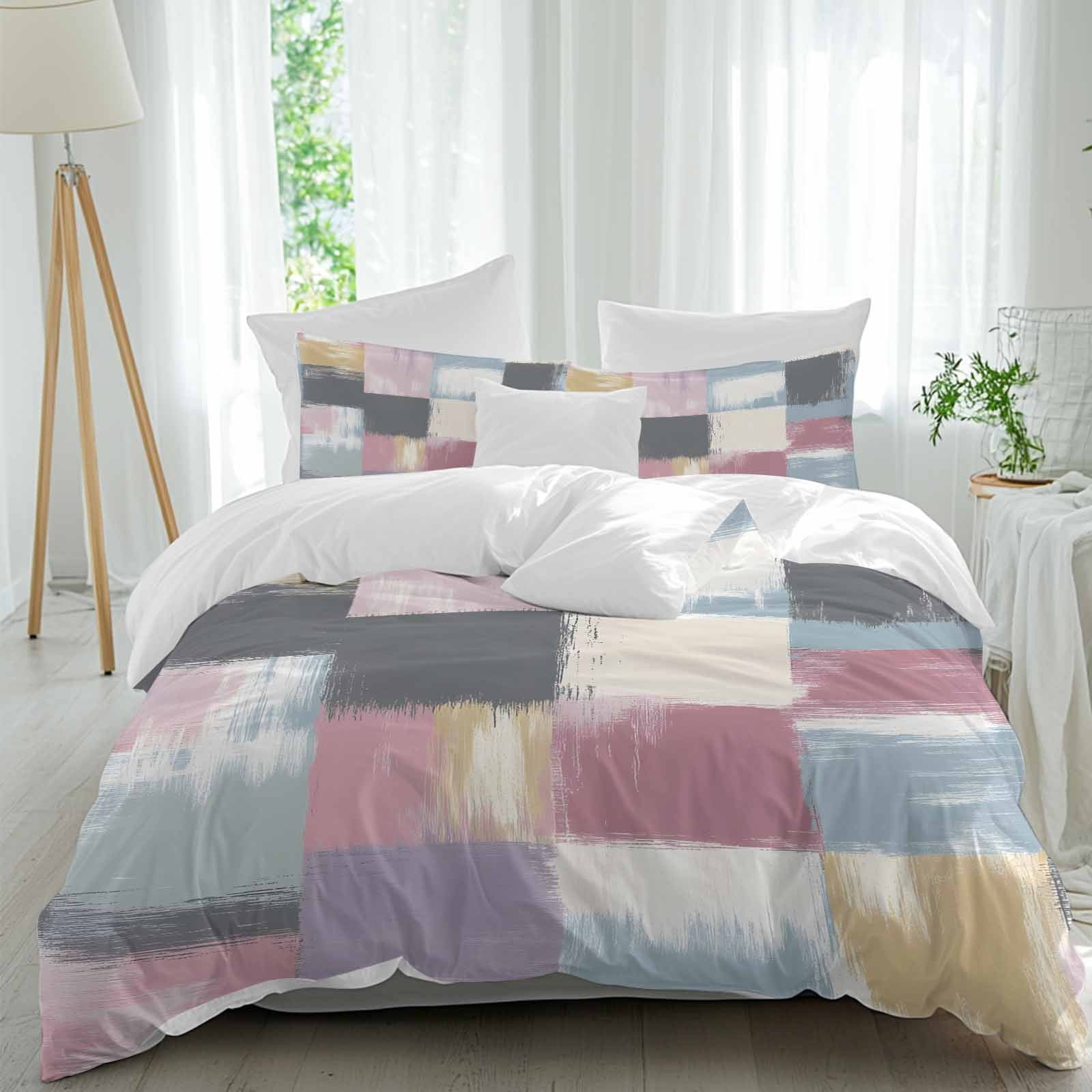 3 Piece Abstract Colorful Duvet Cover Set Twin Size, Microfiber ...