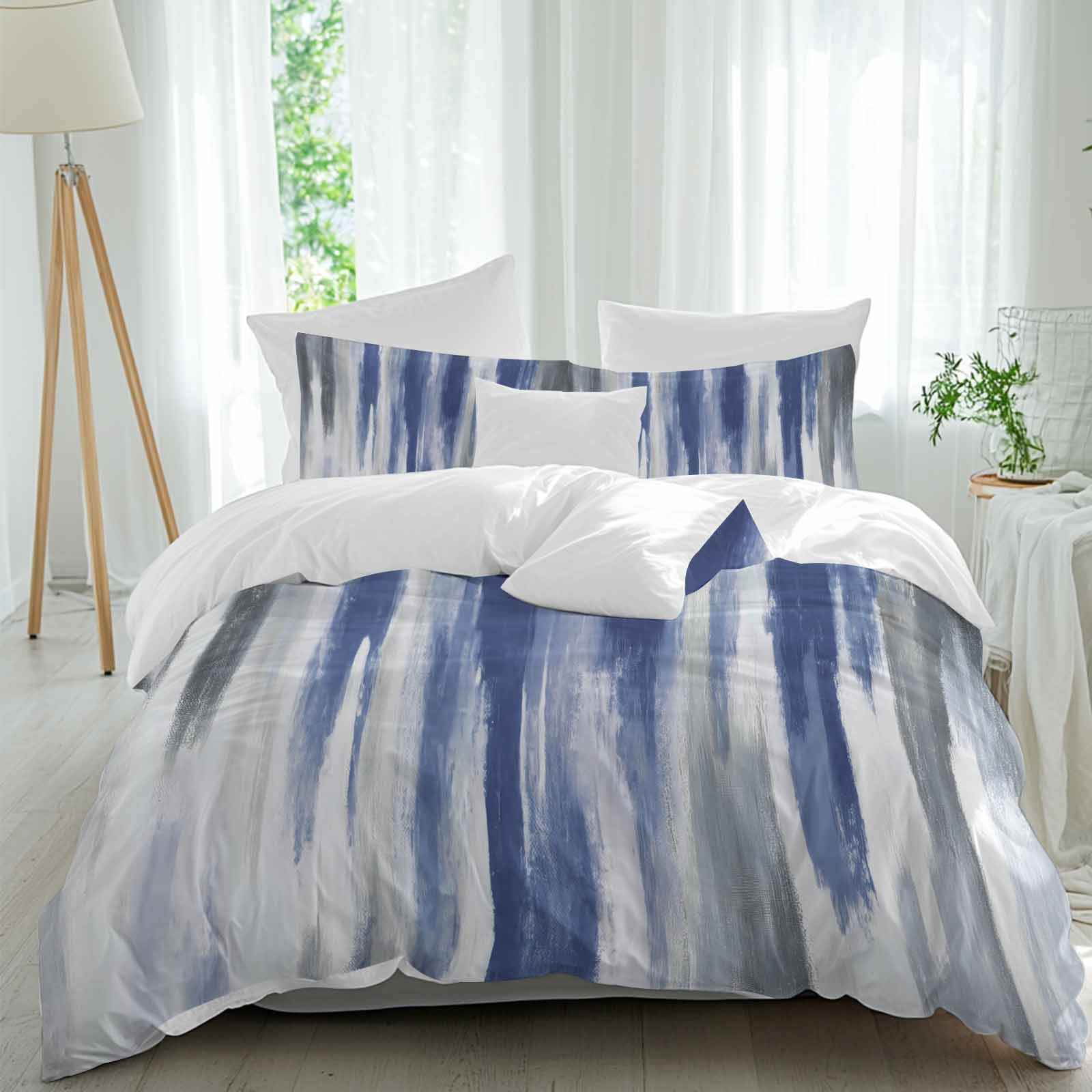 3 Piece Abstract Navy Blue Duvet Cover Set Full Size, Microfiber ...