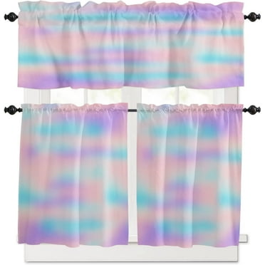 3 Piece Abstract Rainbow Neon Kitchen Curtains, Tier and Valance Rod Pocket Window Curtains Set Gradient Color Cafe Curtains for Kitchen Valances Window Treatment 54X18in+27x36in×2