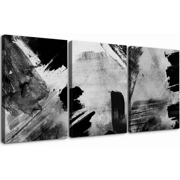 3 Piece Abstract Wall Art Black and White Paintings Minimalist Wall Decor Graffiti Poster Modern Artwork Picture HD Canvas Print,Framed for Living Room Bedroom Bathroom, 12"x16"x3 Panels