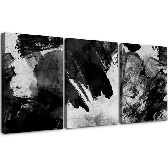3 Piece Abstract Wall Art Black and White Paintings Minimalist Wall Decor Graffiti Poster Modern Artwork Picture HD Canvas Print,Framed for Living Room Bedroom Bathroom, 12"x16"x3 Panels
