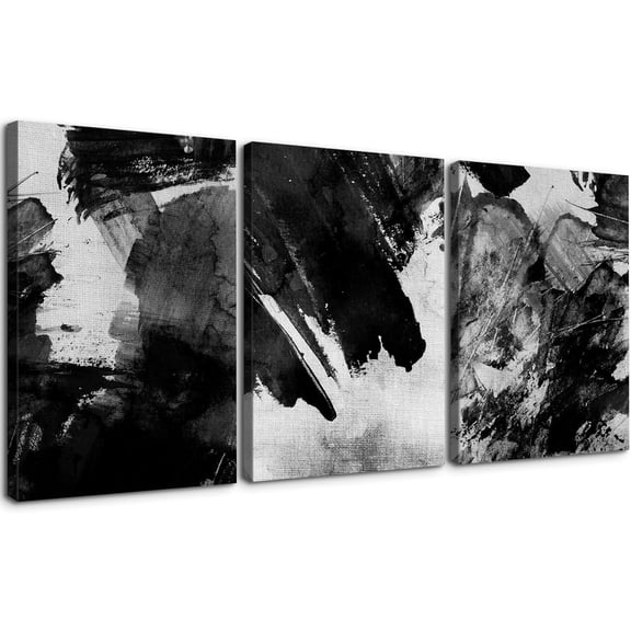 3 Piece Abstract Wall Art Black and White Paintings Minimalist Wall Decor Graffiti Poster Modern Artwork Picture HD Canvas Print,Framed for Living Room Bedroom Bathroom, 12"x16"x3 Panels