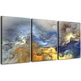thumbnail image 1 of 3 Piece Abstract Wall Art Blue and Gold Clouds Paintings Smoke Wall Decor Texture Poster Modern Artwork Picture HD Canvas Print,Framed for Living Room Bedroom Bathroom, 12"x16"x3 Panels, 1 of 7