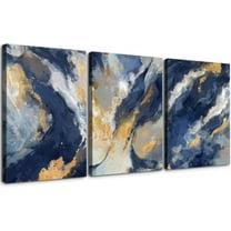 3 Piece Abstract Wall Art Blue and Gold Paintings Minimalist Wall Decor Graffiti Poster Modern Artwork Picture HD Canvas Print,Framed for Living Room Bedroom Bathroom, 12"x16"x3 Panels