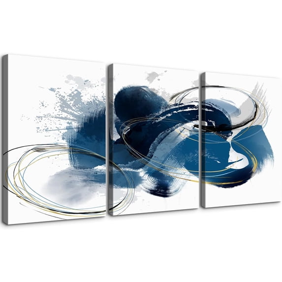 3 Piece Abstract Wall Art Blue Paintings Minimalist Wall Decor Graffiti Poster Modern Artwork Picture HD Canvas Print,Framed for Living Room Bedroom Bathroom, 12"x16"x3 Panels