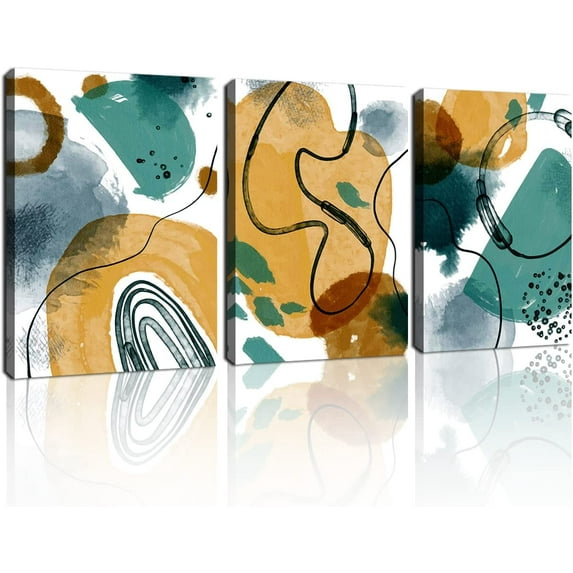 3 Piece Abstract Wall Art Boho Pictures for Living Room Wall Decorations Black and White Canvas Art Minimalist Geometric Painting for Bathroom Bedroom Home Wall Decor Neutral Modern Artworks 12x16"