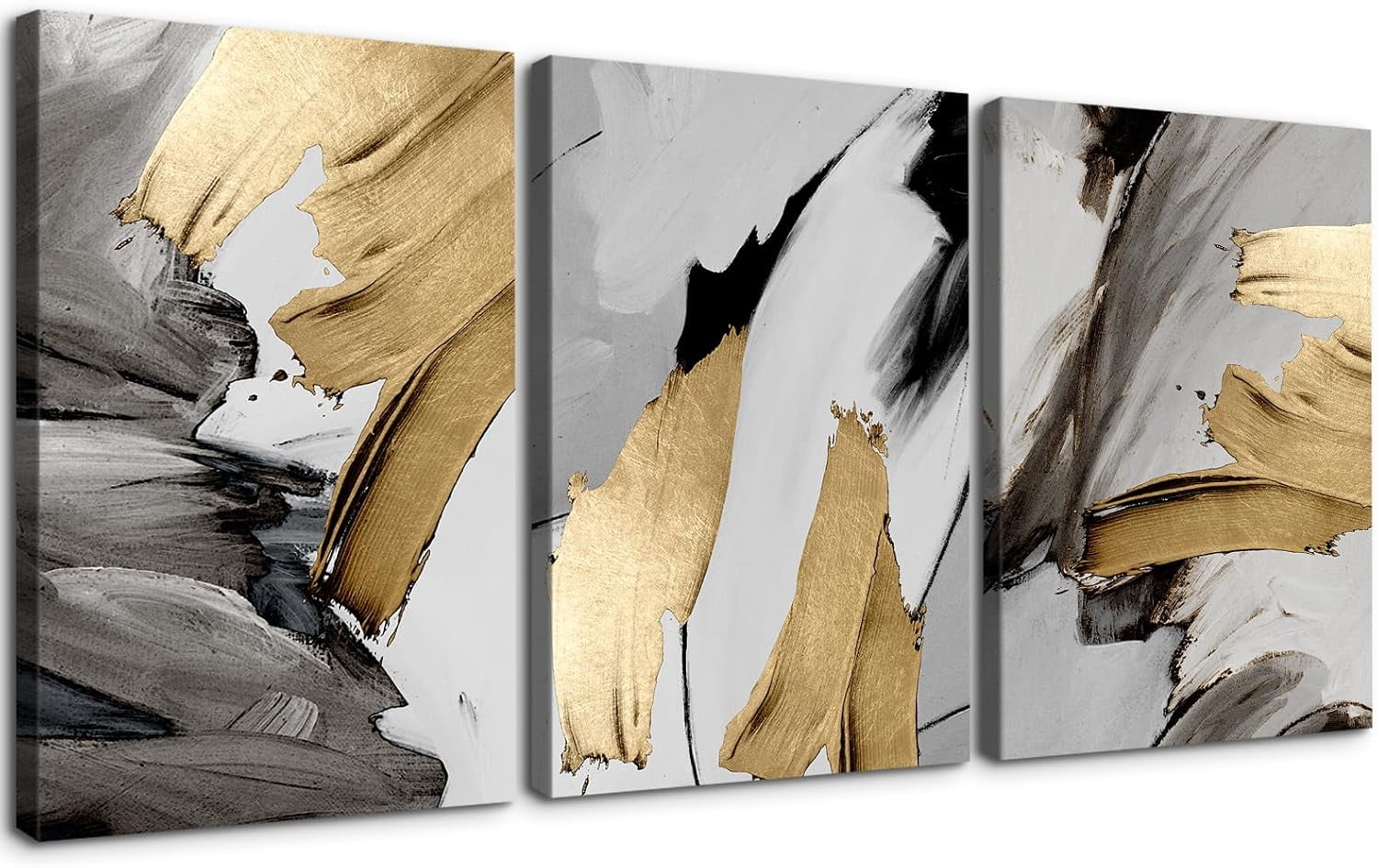 3 Piece Abstract Wall Art Grey and Yellow Paintings Minimalist