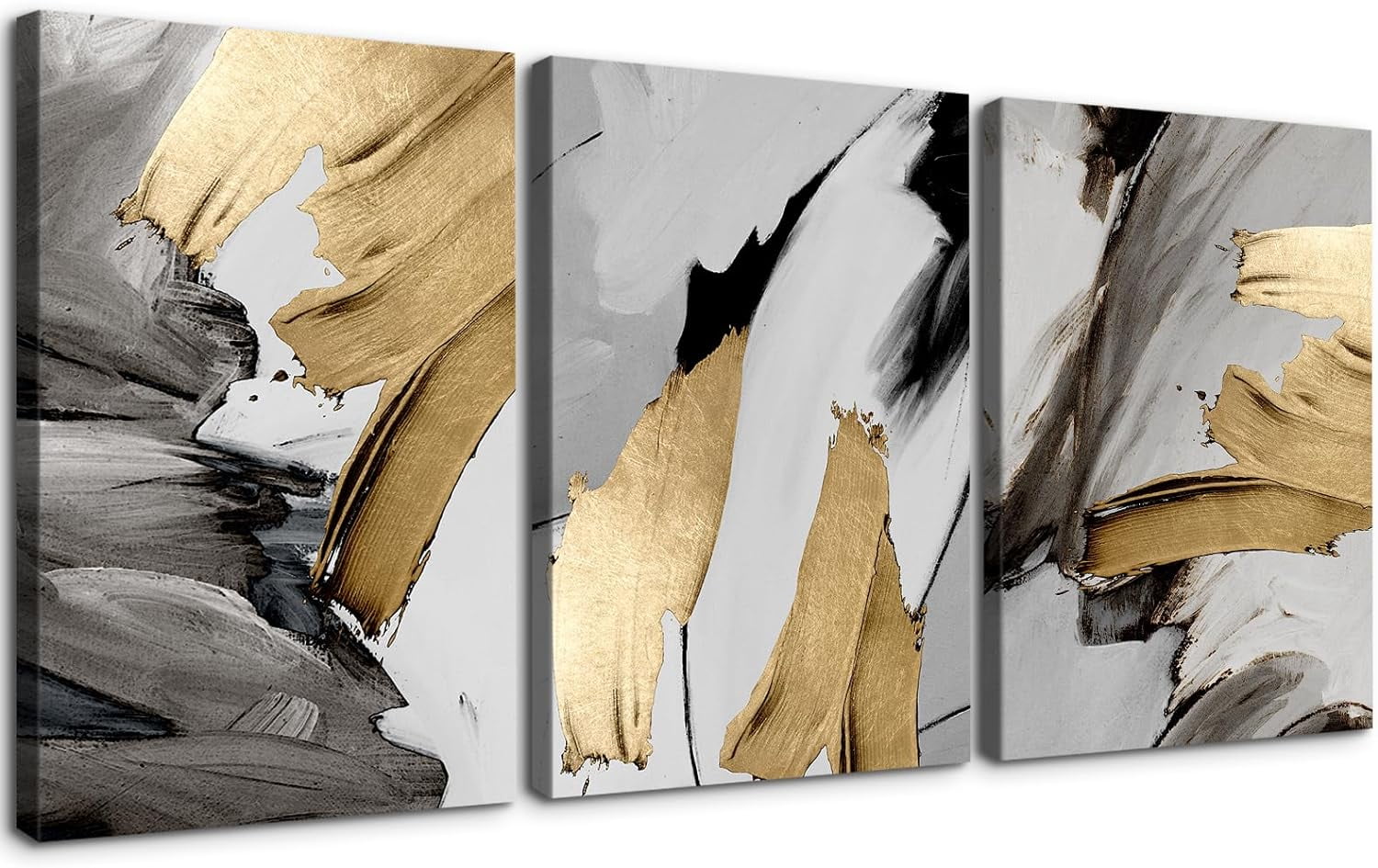3 Piece Abstract Wall Art Grey and Yellow Paintings Minimalist Wall ...