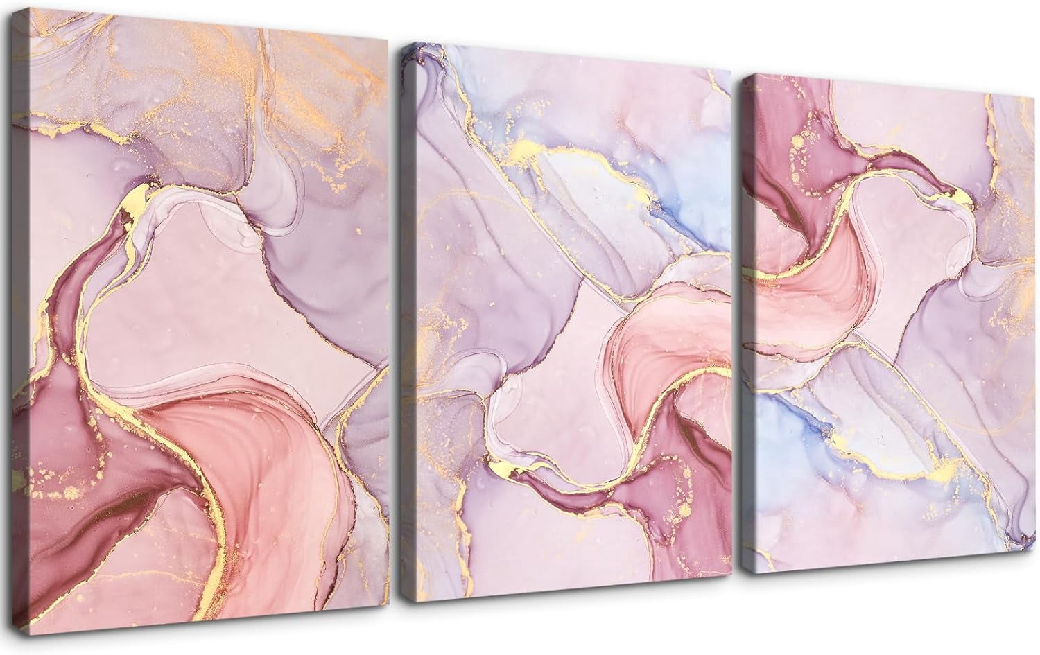 3 Piece Abstract Wall Art Pink and Gold Paintings Texture Wall Decor ...