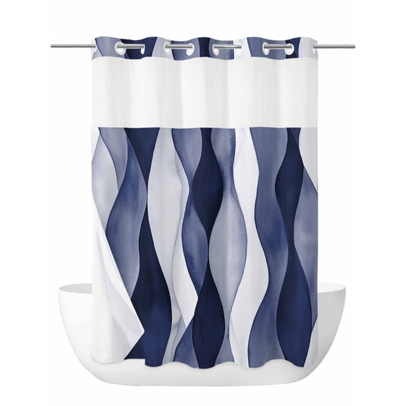 Blue Ripple No Hook Shower Curtain and Liner Set Abstract Gradient Watercolor Modern Shower Curtains with Snap-in Liner & See Through Top Window Hotel Style for Bathroom Decor 60x72 Inch