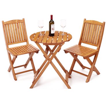 FDW 3-Piece Acacia Wood Folding Bistro Set – Patio Table & 2 Chairs, Natural