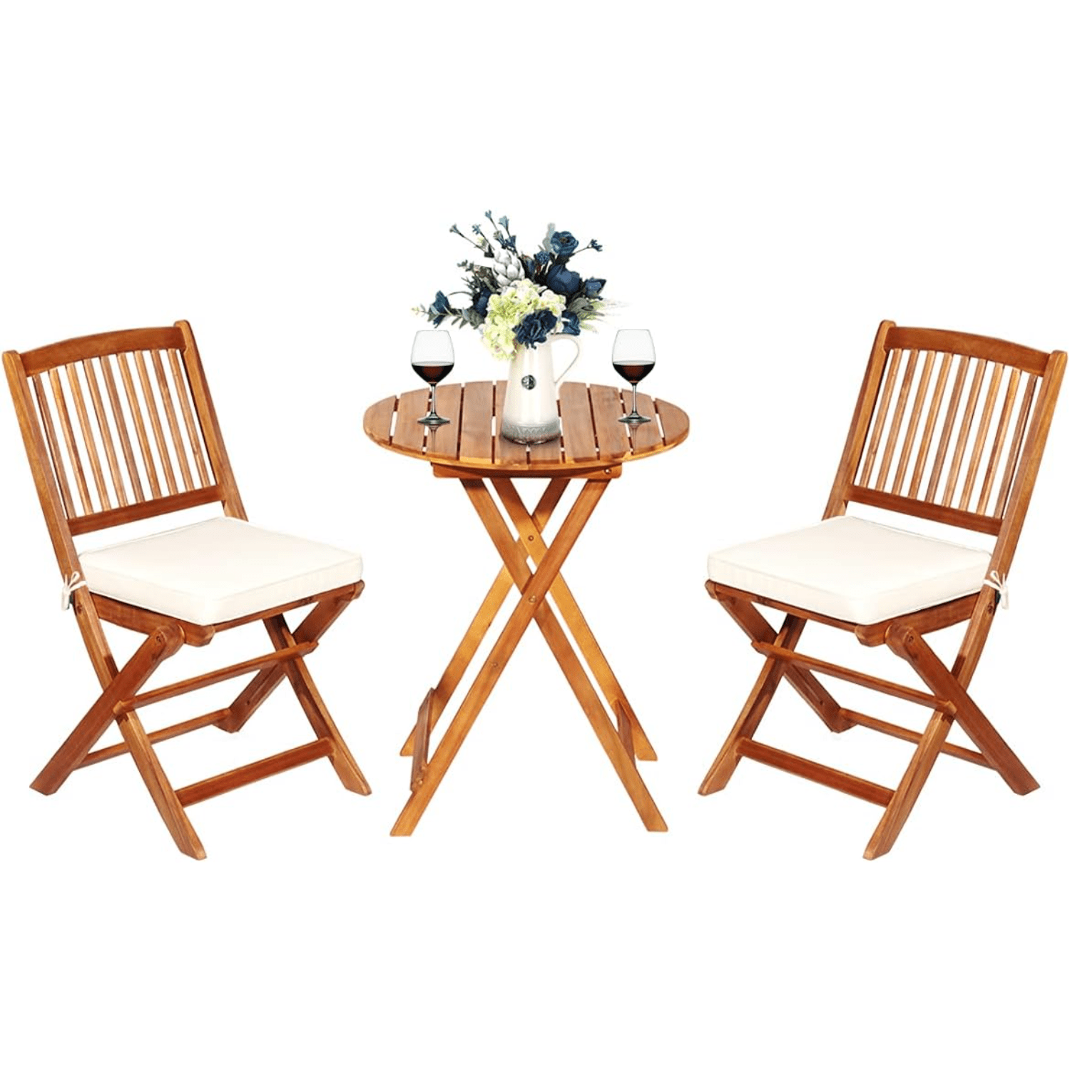 3Piece Acacia Wood Folding Patio Bistro Set Small Outdoor Balcony