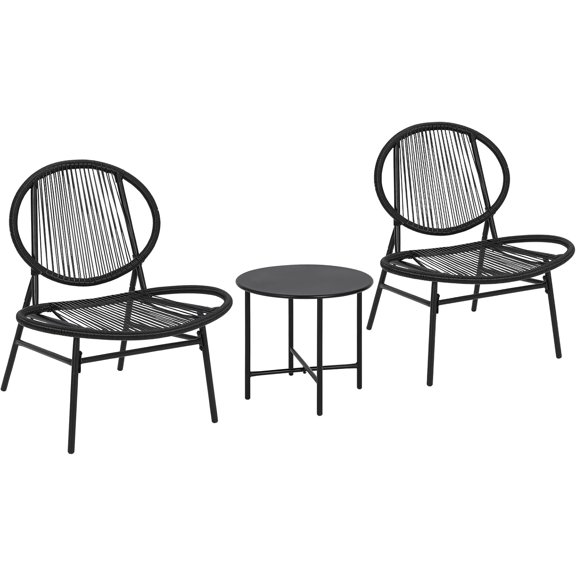 3 Piece Acapulco Chair Set, All-Weather Modern Patio Furniture Set with Plastic Rope, Side Table and 2 Chairs, Woven Patio Conversation Bistro Set, Gray