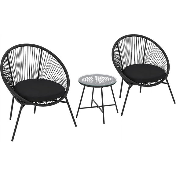 3-Piece Acapulco Outdoor Bistro Set, All-Weather Woven Patio Chairs with Thick Cushions & Tempered Glass Table, Modern Conversation Set for Balcony, Poolside, Porch