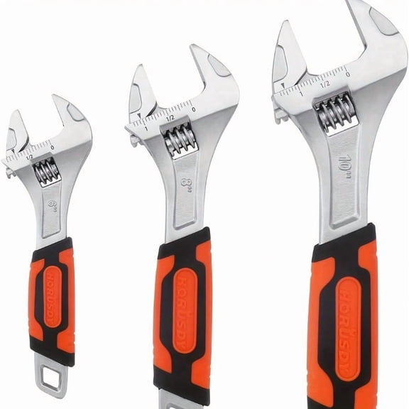 3Piece Adjustable Crescent Wrench Set, 6/8/10 Inch, Metric & SAE Scale, Extra Wide Jaw for Home Workshop DIY & Mechanics