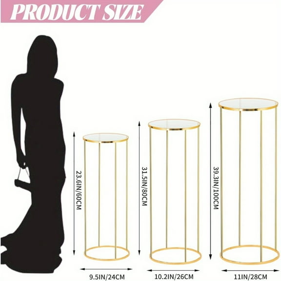 BIBEARBIBEAR Set of 3 Adjustable Metal Pedestal Stands, Rust-Resistant Display Risers for Cakes Plants Flowers, Indoor Outdoor Wedding Birthday Party Decorations