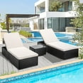 thumbnail image 1 of 3-Piece Adjustable PE Rattan Chaise Lounge Set, Wicker Patio Lounge Chair with Seat Cushion and Side Table, Outdoor Lounger Recliner for Garden, Balcony, Poolside, Patio, Deck, Backyard, TR21, 1 of 10