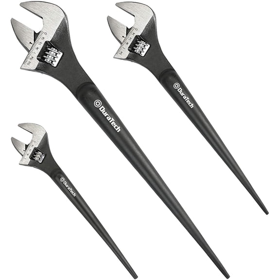 3-Piece Adjustable Spud Wrench Set 8-Inch 10-Inch 12-Inch Black Oxide CR-V Steel with SAE and Metric Scale
