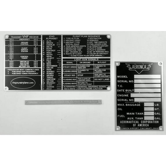 3-Piece Aeronca Data Plate/Placards Grouping GRP-0142