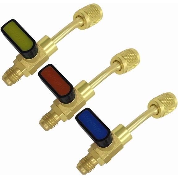 3 Piece Air Conditioning Refrigerant Angled Ball Valve 1/4 Inch SAE HVAC R410A R134A Charging Hoses