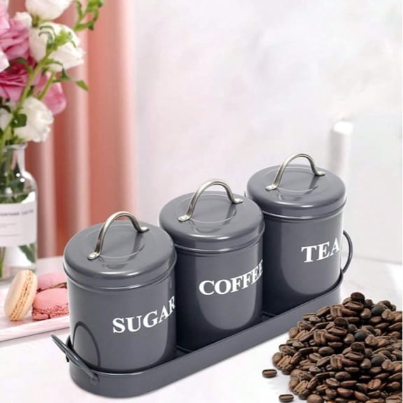 3-Piece Airtight Canister Set with Tray, Keeps Coffee, Tea & Sugar Fresh