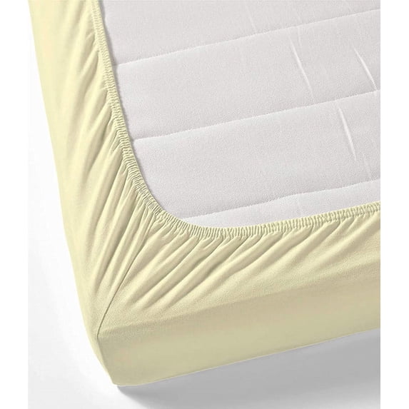 3 Piece All Around Elastic Fitted Bedsheet, 100% Egyptian Cotton 400 Thread Count - King Size 14 Inch Deep Pocket - Ivory Solid.