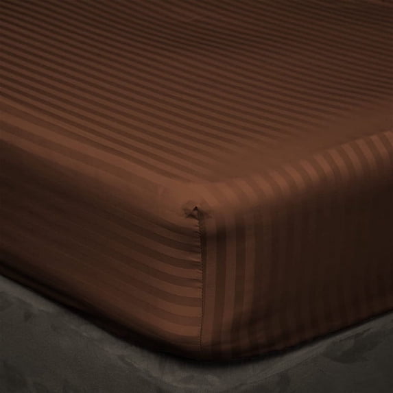 3 Piece All Around Elastic Fitted Bedsheet, 100% Egyptian Cotton 400 Thread Count - King Size 18 Inch Deep Pocket - Chocolate Stripe.