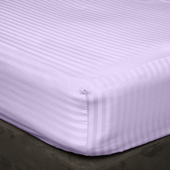 3 Piece All Around Elastic Fitted Bedsheet, 100% Egyptian Cotton 400 Thread Count - Olympic Size 14 Inch Deep Pocket - Lavender Stripe.