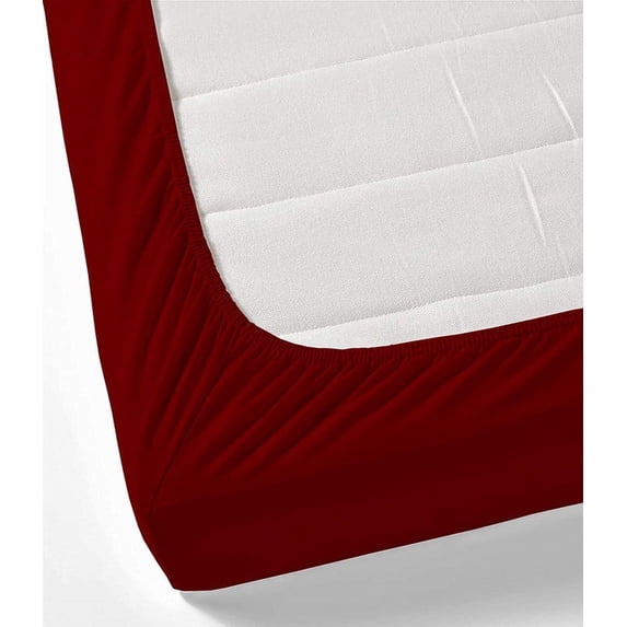 3 Piece All Around Elastic Fitted Bedsheet, 100% Egyptian Cotton 400 Thread Count - Olympic Size 18 Inch Deep Pocket - Burgundy Solid.