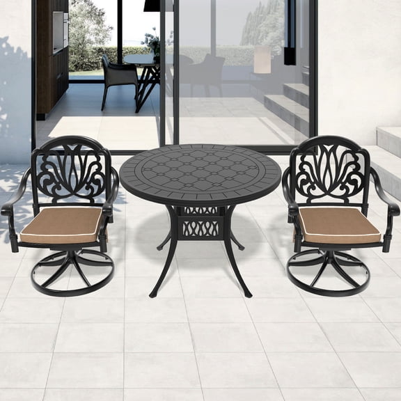 3-Piece All-Weather Outdoor Set - Corrosion & UV Resistant - Garden Dining - 2 Seats & Random Cushions