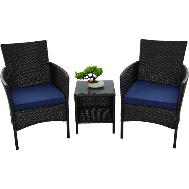 3Piece AllWeather Rattan Patio Furniture Set with Tempered Glass