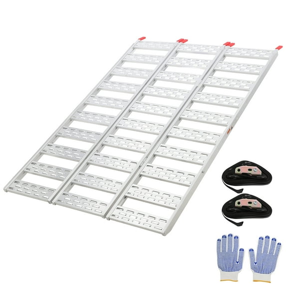 3-Piece Aluminum ATV Loading Ramps with Black Anti-Slip Traction Surface, Heavy Duty Foldable Utility Trailer Ramp for Four Wheeler, Motorcycle, Lawn Mower & UTV