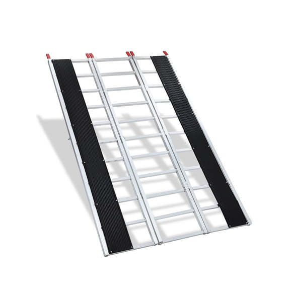3-Piece Aluminum ATV Loading Ramps with Black Anti-Slip Traction Surface, Heavy Duty Foldable Utility Trailer Ramp for Four Wheeler, Motorcycle, Lawn Mower & UTV