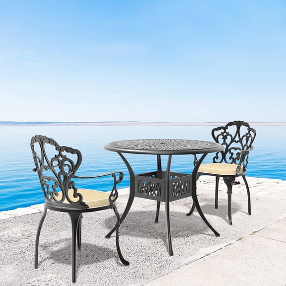 3-Piece Aluminum Furniture Set, Rustproof, Comfortable Seating - Exquisite Carved Lines - Outdoor Entertaining - Random Color Cushions Included