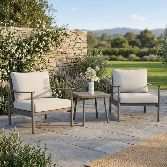 3-Piece Aluminum Outdoor Bistro Set, Modern Rope Patio Chairs with Cushions & Side Table