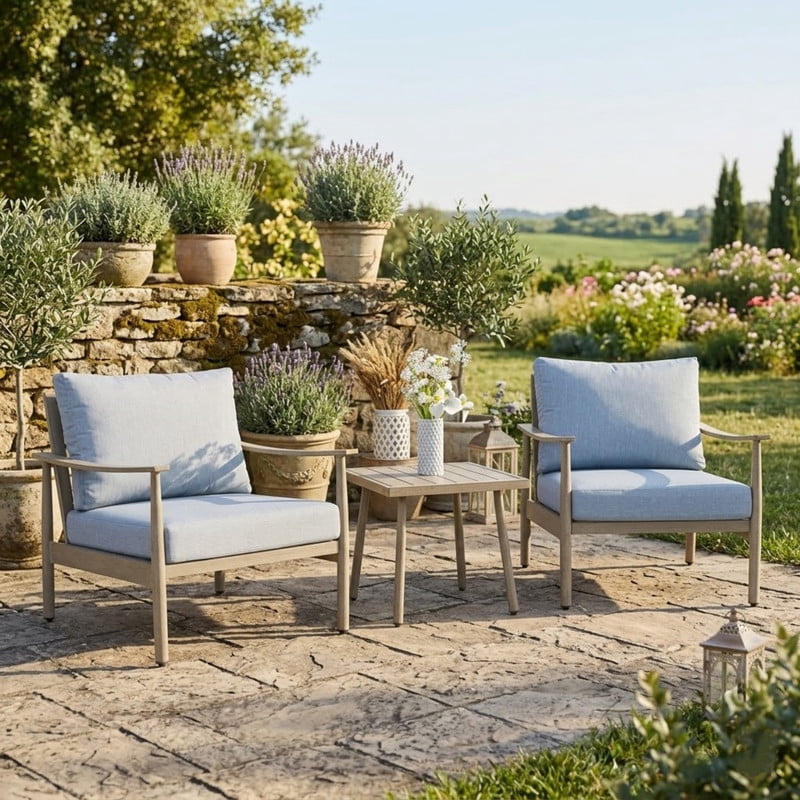 3-Piece Aluminum Outdoor Bistro Set, Modern Rope Patio Chairs with Cushions & Side Table