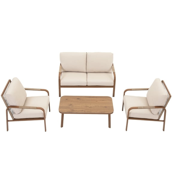 3-Piece Aluminum Outdoor Sectional Furniture Set with Sofa, Cushions and Coffee Table